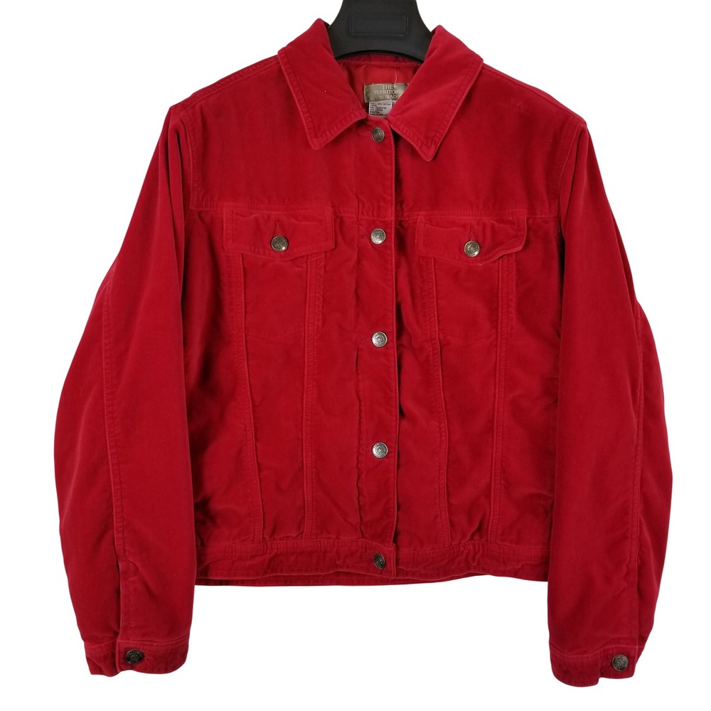 The Territory Ahead Womens Red Corduroy Trucker Jacket Size L Cotton Blend 234s